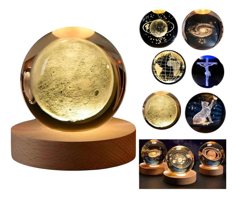 Esfera Magica Bola De Cristal 3d Led Luz De Noche Luna