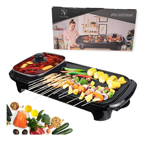 Parrilla Grill Eléctrico Con Olla 2 En 1 Antiadherente