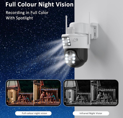 Cámara Solar 360° Exterior Wifi Inalámbrica Doble Lente 4 Mp