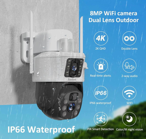 Cámara Solar 360° Exterior Wifi Inalámbrica Doble Lente 4 Mp