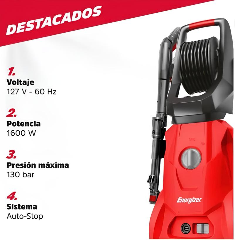 Hidrolavadora Eléctrica Energizer Alta Presión 1600w