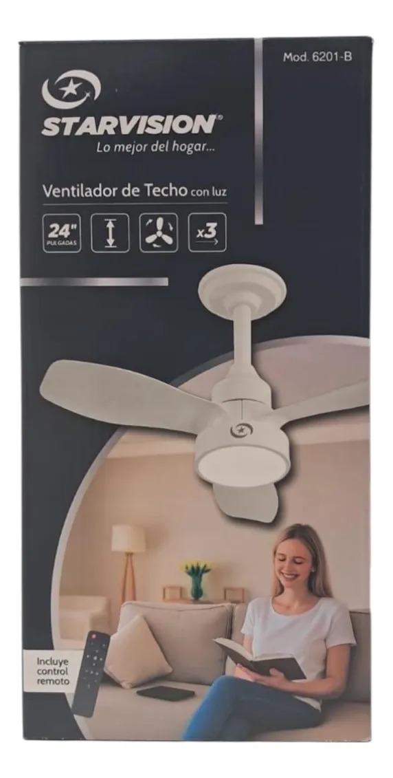 Ventilador De Techo Con Plafón Led 3 Aspa Y Control Remoto 60.96 Cm 50 Hz Blanco Plástico 3