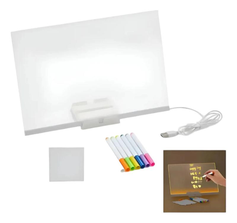 Pizarra Mágica Acrílica Led Usb Luminosa 30x20 Cm Blanco