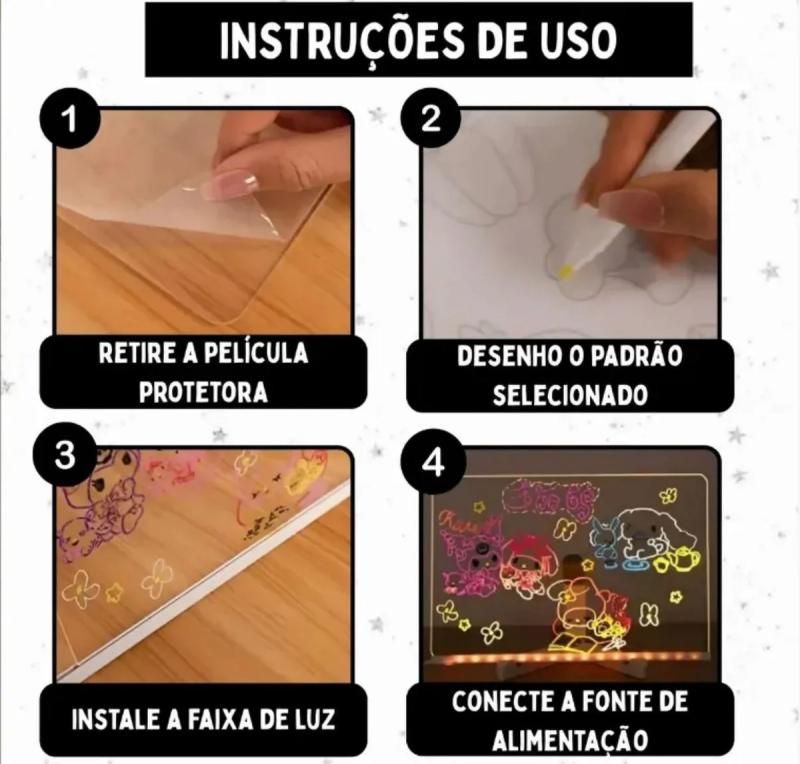 Pizarra Mágica Acrílica Led Usb Luminosa 30x20 Cm Blanco