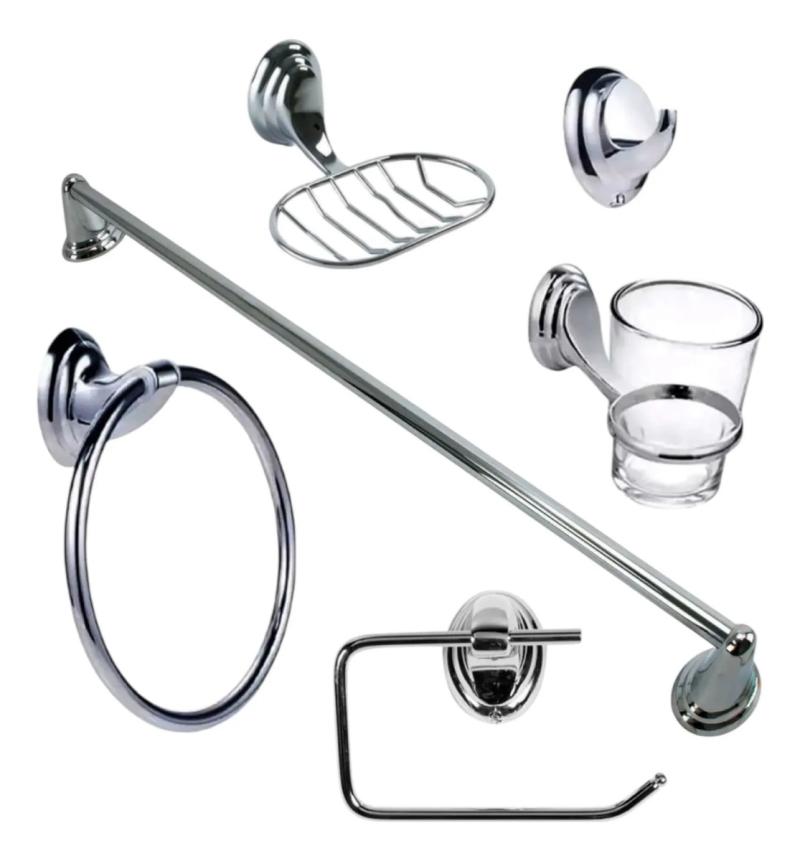 Set De Accesorios Baño Hogar Acero Inoxidable Cromado Plateado