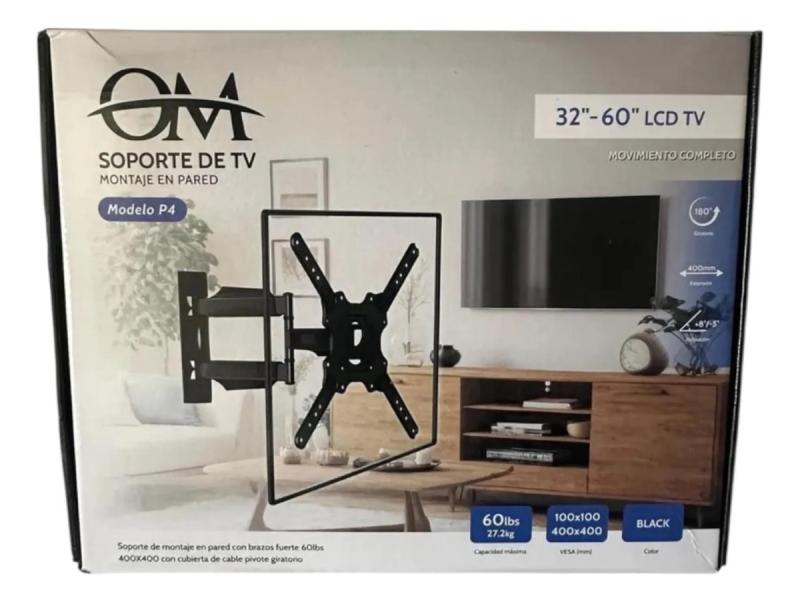 Soporte Tv Monitor Hasta 60 Pulgadas Pared Doble Brazo Om Negro