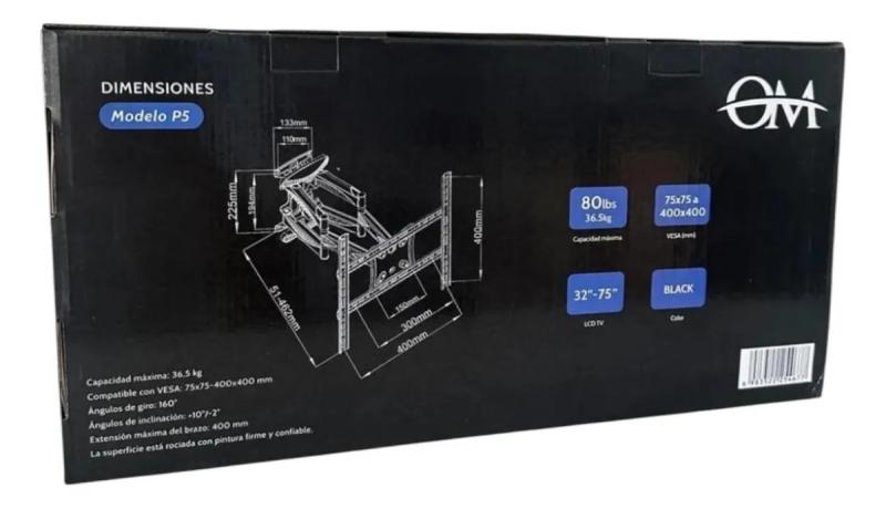 Soporte De Tv 40'' X 80'' Soporta 45.5kg Montaje En Pared Negro