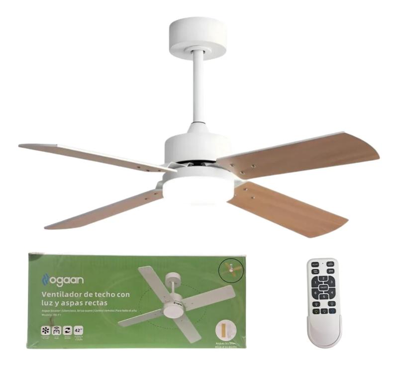 Ventilador De Techo Con Luz Led Control Remoto Madera Mdf 4