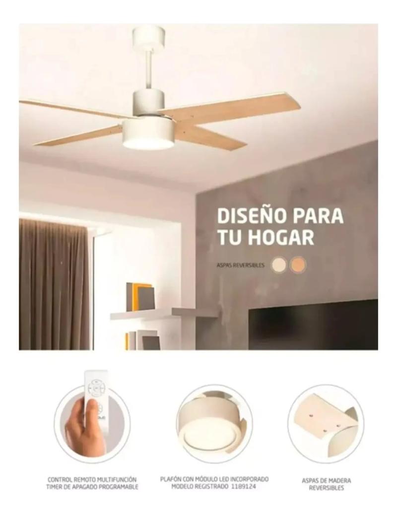 Ventilador De Techo Con Luz Led Control Remoto Madera Mdf 4