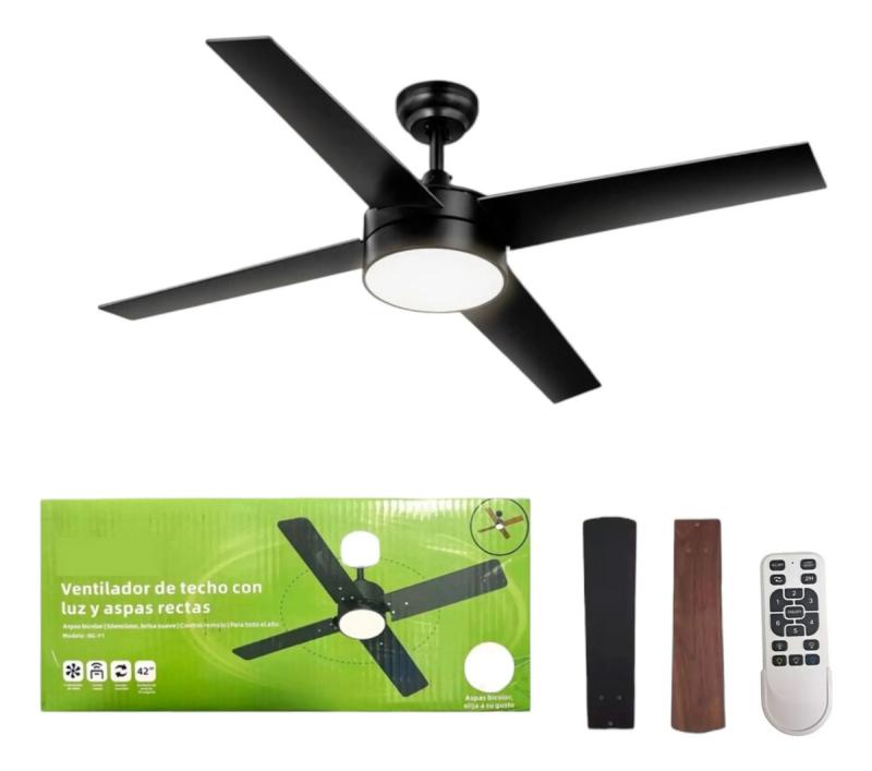 Ventilador De Techo Con Luz Led Control Remoto Madera Mdf 4