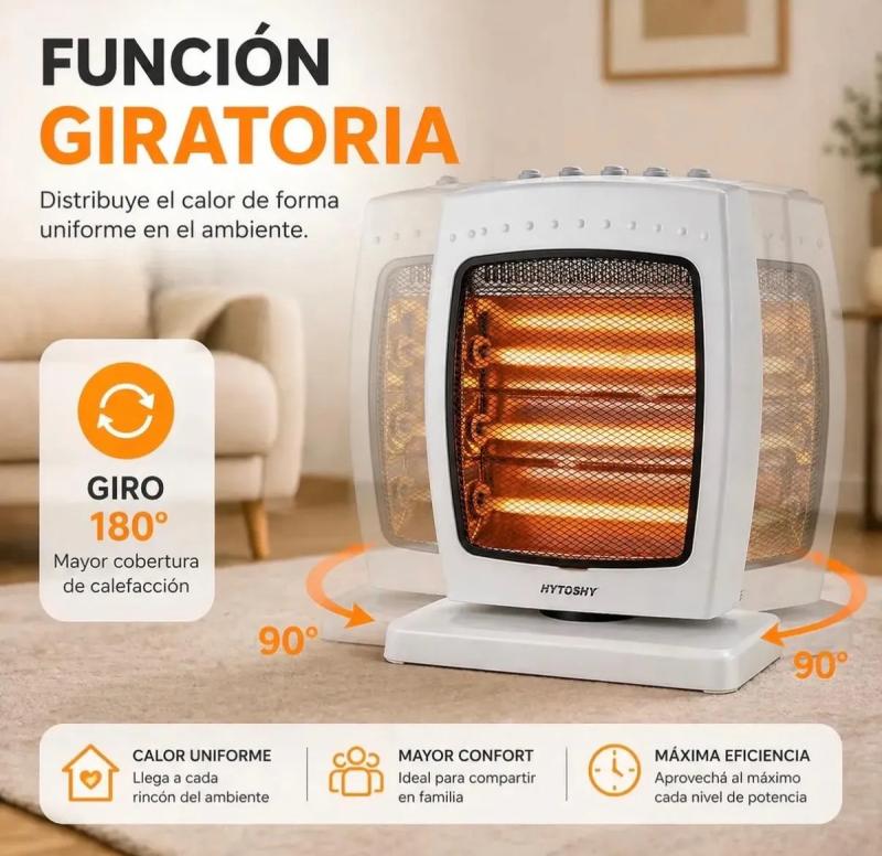 Estufa Eléctrica Halógena 1200w Giratoria Caloventor