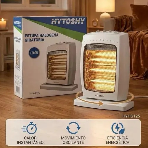 Estufa Eléctrica Halógena 1200w Giratoria Caloventor