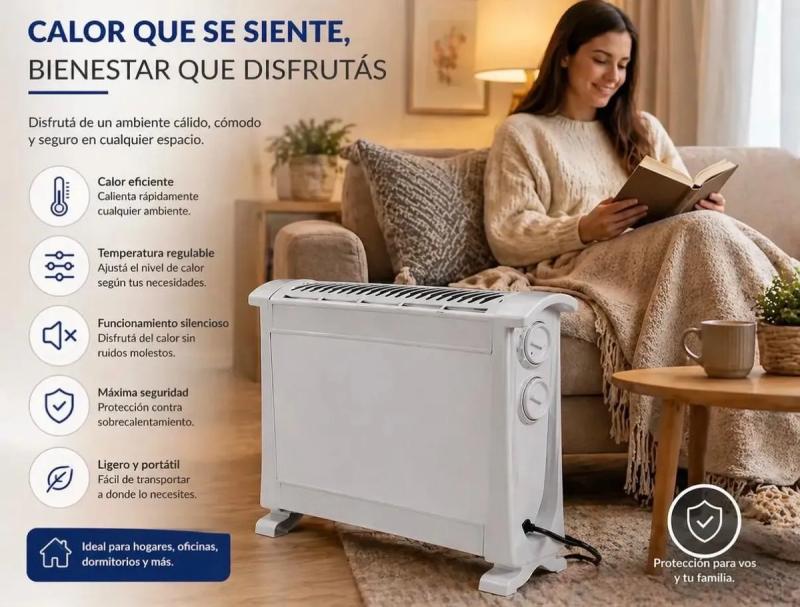 Convector Electrico 2000w Calefactor Portatil Con Termostato