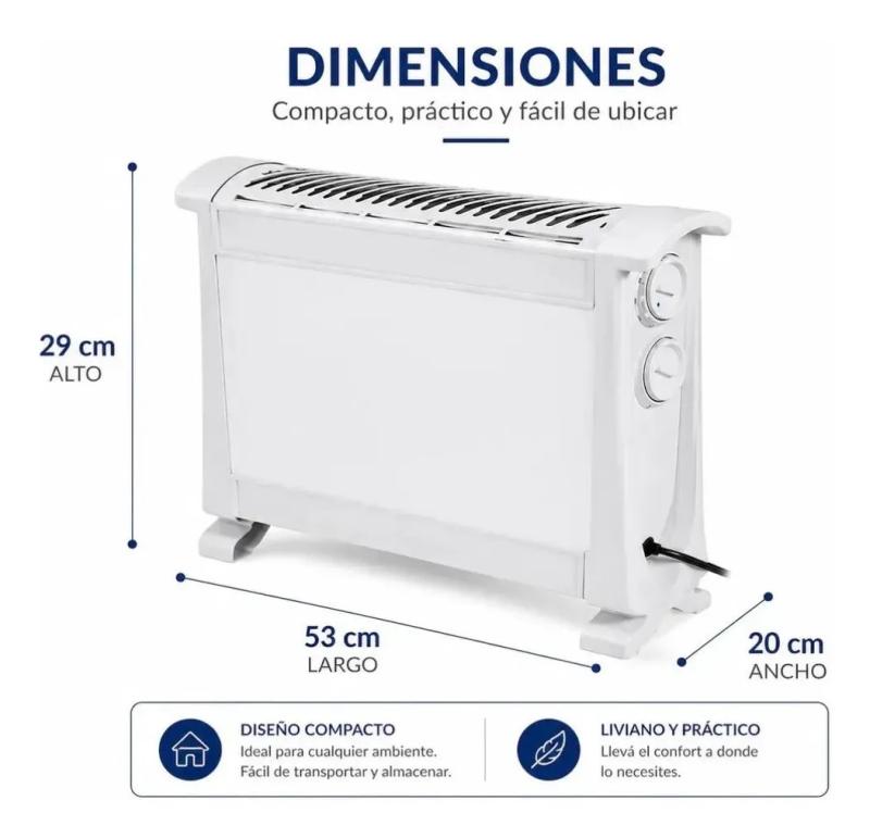 Convector Electrico 2000w Calefactor Portatil Con Termostato