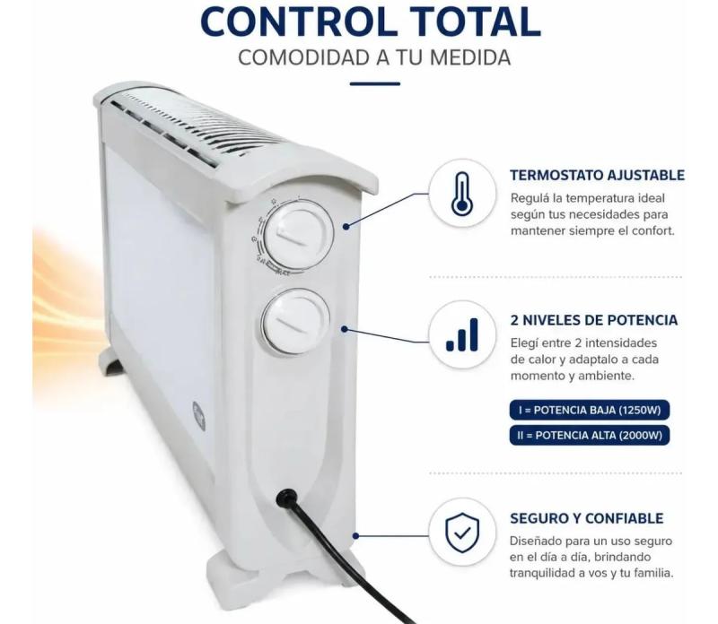 Convector Electrico 2000w Calefactor Portatil Con Termostato