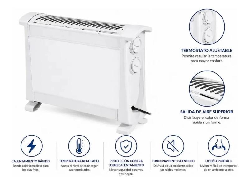 Convector Electrico 2000w Calefactor Portatil Con Termostato