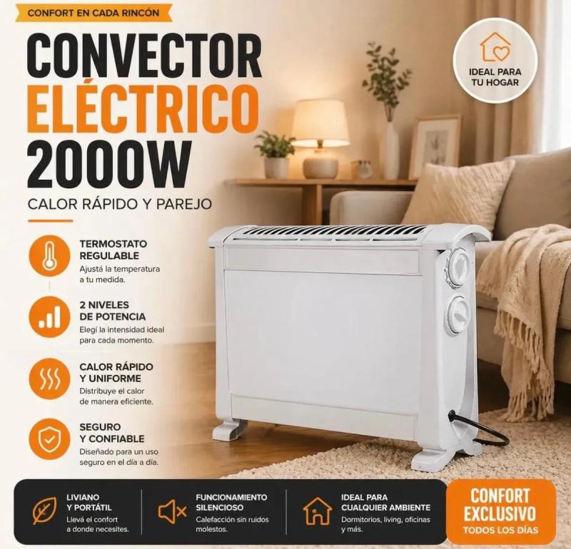 Convector Electrico 2000w Calefactor Portatil Con Termostato