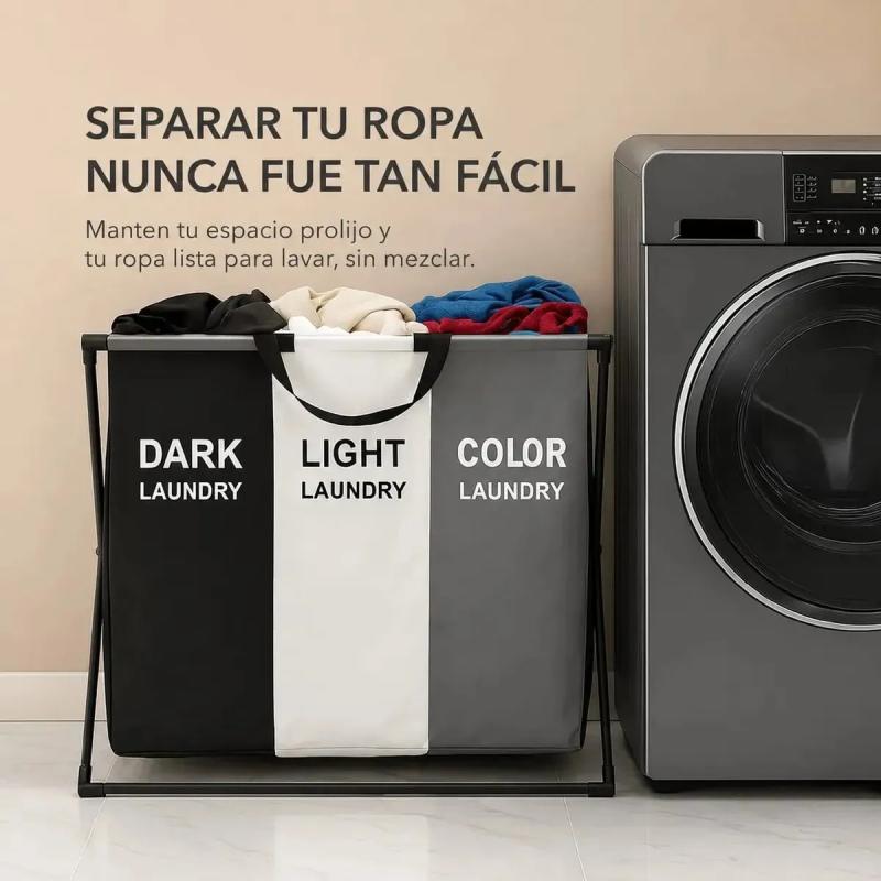 Cesto Canasto Organizador Ropa Sucia Plegable 3 Divisiones