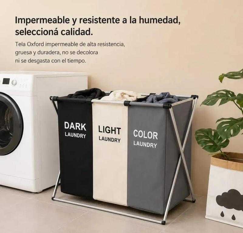 Cesto Canasto Organizador Ropa Sucia Plegable 3 Divisiones