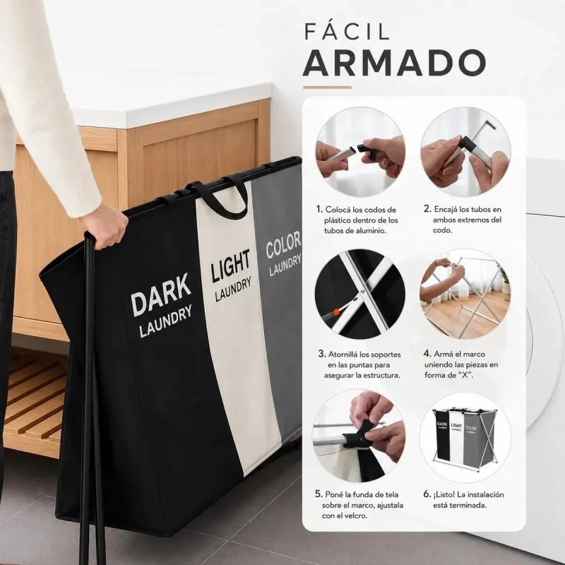 Cesto Canasto Organizador Ropa Sucia Plegable 3 Divisiones