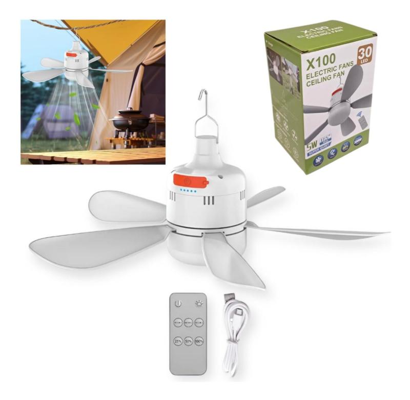 Ventilador De Techo De Camping Con Luz Recargable