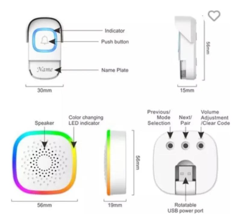 Timbre Inalambrico Usb Largo Alcance Niveles Indicador Led