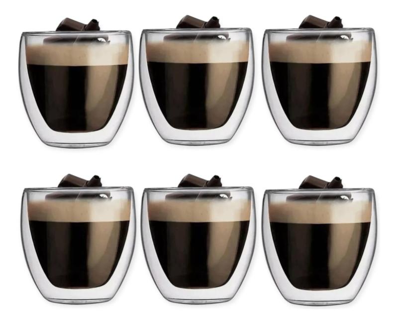 Set De 6 Vasos Doble Pared De Vidrio 80 Ml