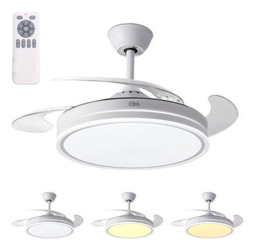 Ventilador De Techo Luz Cálida Fría Retráctil Con Control
