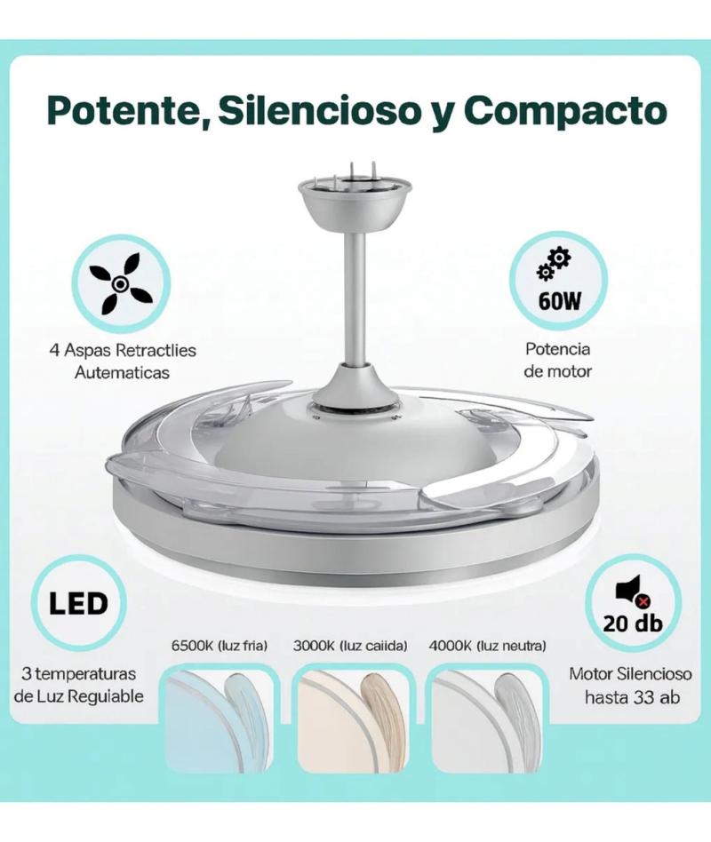 Ventilador De Techo Luz Cálida Fría Retráctil Con Control