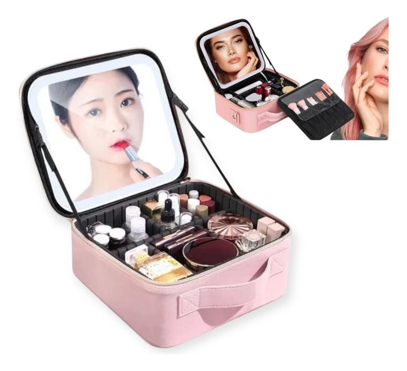 Bolso Maletín Organizador Maquillaje Espejo Y Luz Led