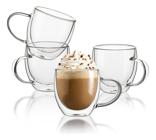 Taza Doble Pared Vidrio 80 Ml Transparente Con Asa X 6