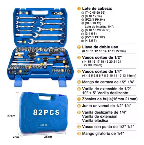 Juego De Herramientas Y Dados De Lmpacto 82 Pzs