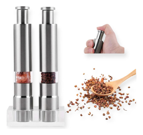 Molinillo De Pimienta Pimentero A Piston Acero Inox 14 Cm