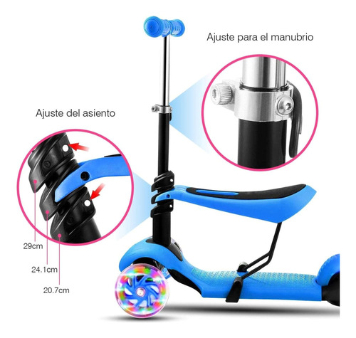 Monopatin Andador 3 Ruedas Luz Y Asiento 5 En 1