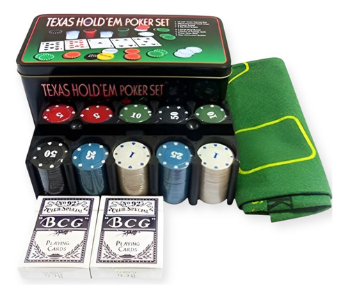 Set Juego De Poker Texas Caja Metálica 200 Fichas
