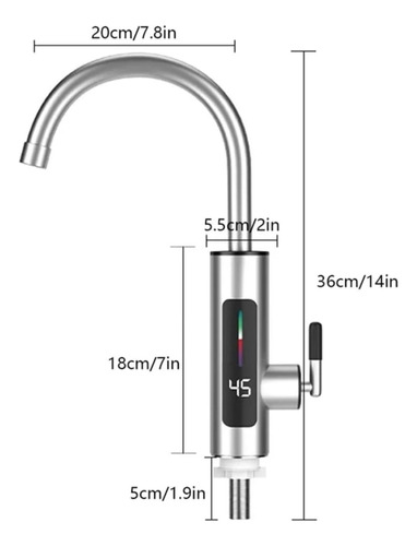Canilla Grifería Electrica Acero Inox Con Calentador Rapido