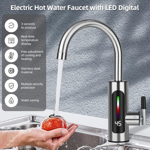 Canilla Grifería Electrica Acero Inox Con Calentador Rapido