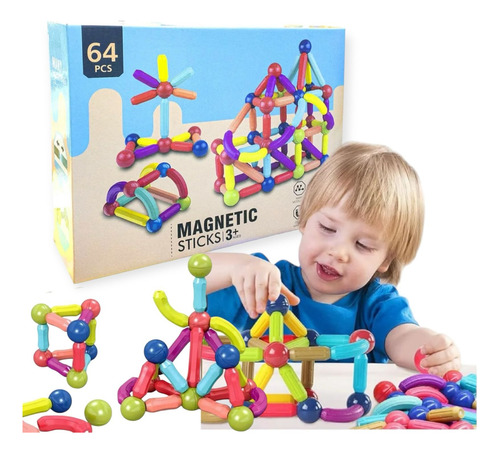 Bloques Magnéticos Juguete Para Armar Magnetic Stick 64 Pzs