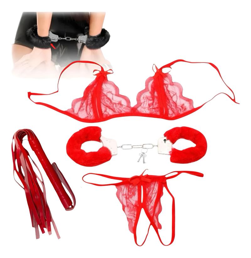 Kit De Sado Sexy Adulto Esposas Lenceria Y Latigo