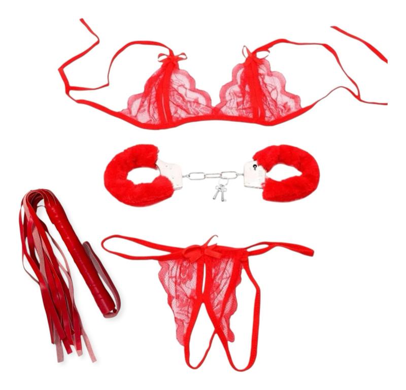 Kit De Sado Sexy Adulto Esposas Lenceria Y Latigo