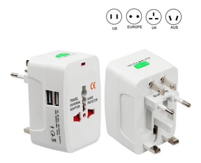 Adaptador Viajero Cargador 2 Usb Enchufe Universal 220v