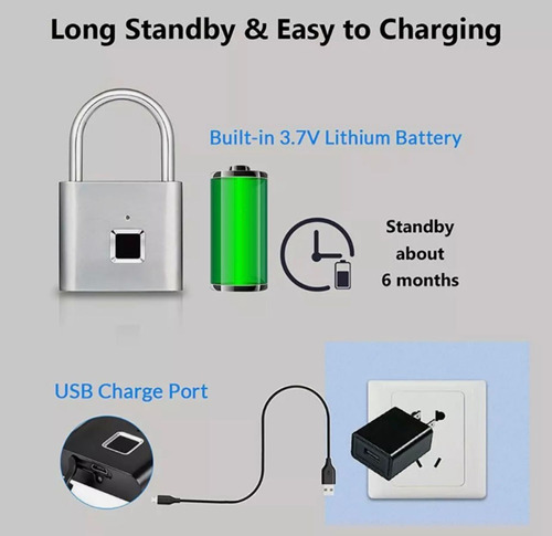Candado Con Huella Digital Recargable Usb