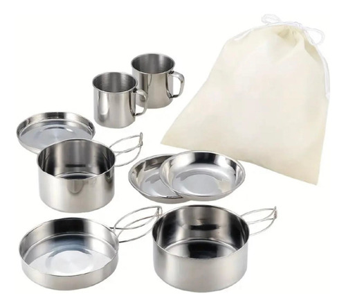 Set De Ollas Para Camping Marmita Acero Inoxidable 8 Piezas