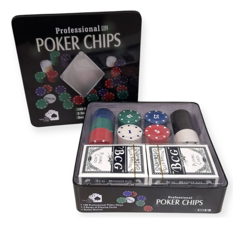 Juego Poker Texas Holdem 100 Fichas Caja Y 2 Mazos Naipes