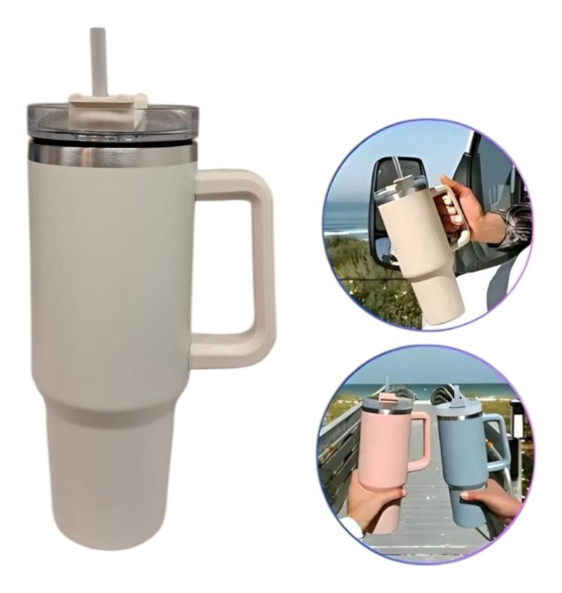 Vaso Térmico 1200ml Con Sorbete Y Manija Acero Inoxidable