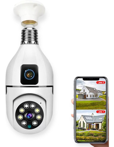 Camara Seguridad Wifi Ip Interior Foco Luz 2 Camaras Blanco