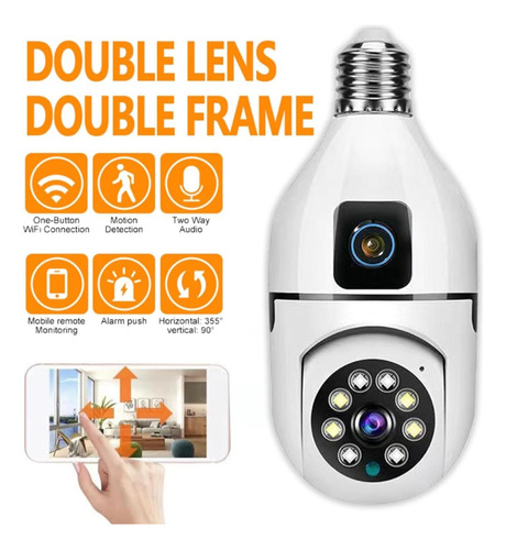 Camara Seguridad Wifi Ip Interior Foco Luz 2 Camaras Blanco