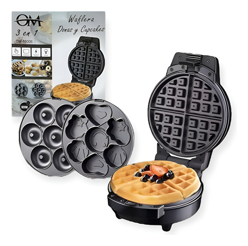 Maquina 3 En 1 Waflera Donas Cupcakes Placas Om 750w