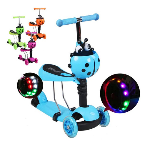 Monopatín Infantil Andador 3 En 1 Con Luz Led Rgb