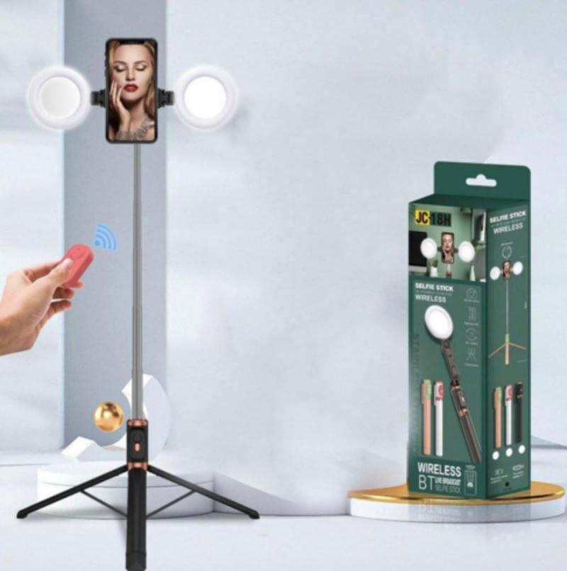 Palo Selfie Con Trípode Y Dos Aros De Luz Led Jc-18h